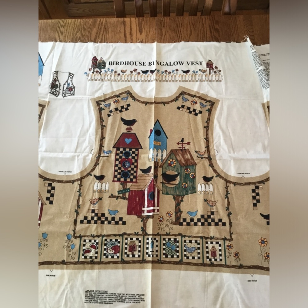 Vintage Granny Vest Panel Pattern, Birdhouses Folk, Spring Industries